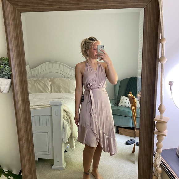 Express Satin Wrap Dress - Picture 1 of 8